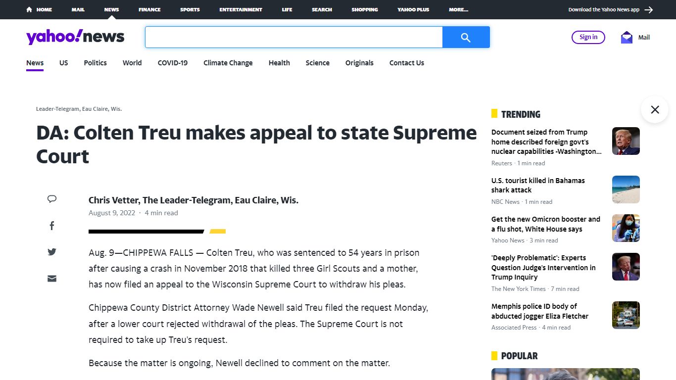 DA: Colten Treu makes appeal to state Supreme Court